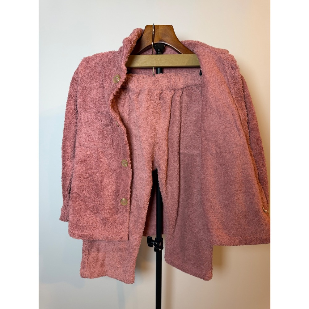 Simone Fan Kids Terry Cloth 2 Piece Set Dusty Rose Pink Button Down Pants 6-8T